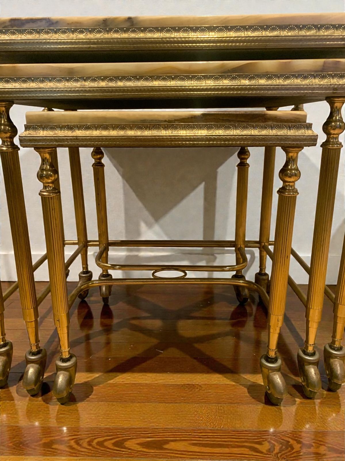 Elegant French Brass And Onyx Nesting Tables In The Style Of Hollywood Regency C1950's photo Furniture