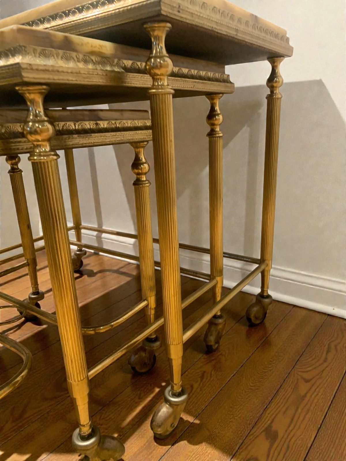 Elegant French Brass And Onyx Nesting Tables In The Style Of Hollywood Regency C1950's photo vinterior