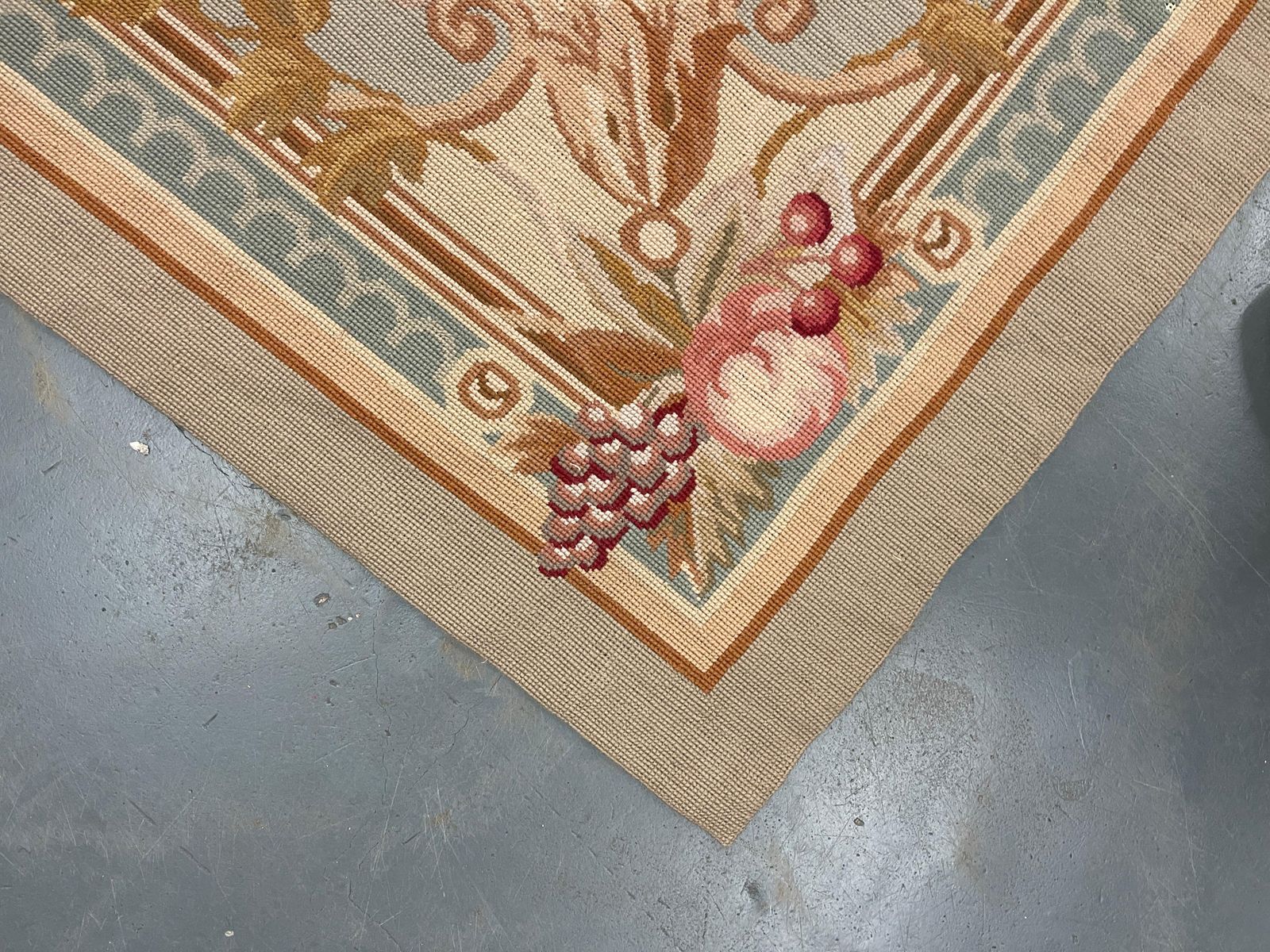 Traditional Aubusson Rug Handwoven Carpet Navy Blue Wool Needlepoint Home Decor photo Textiles
