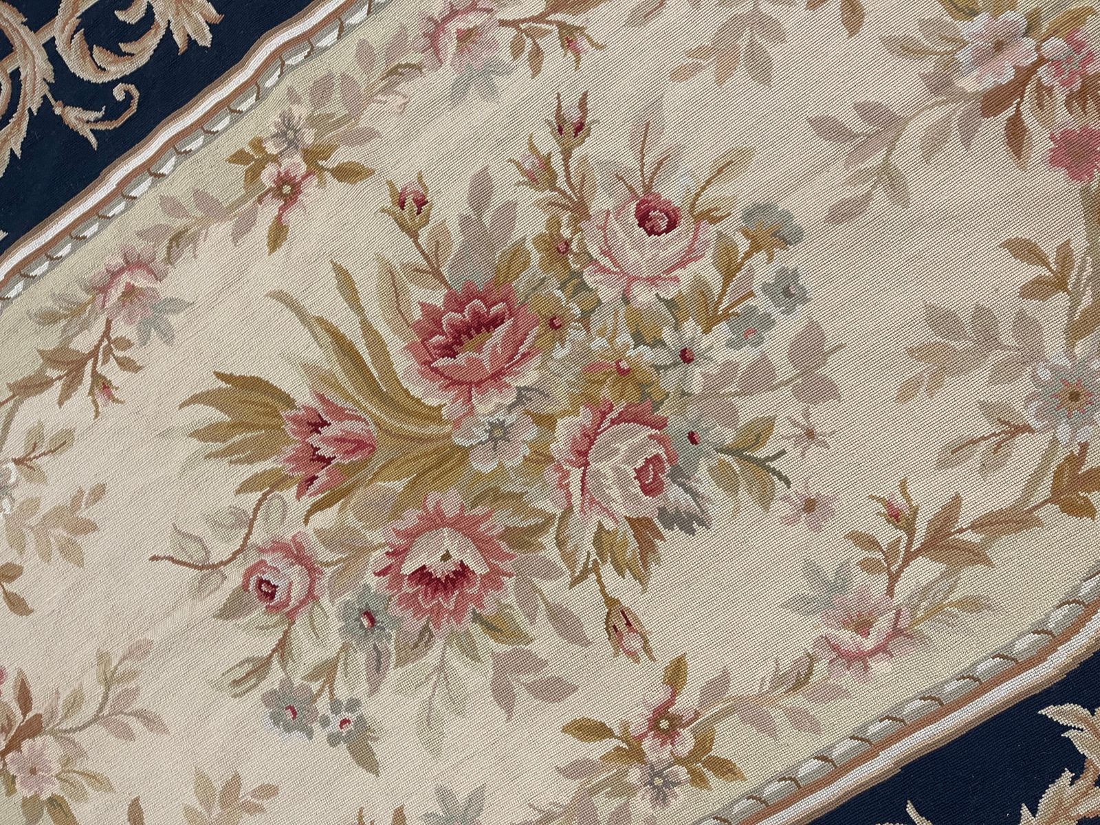 Traditional Aubusson Rug Handwoven Carpet Navy Blue Wool Needlepoint Home Decor photo buy