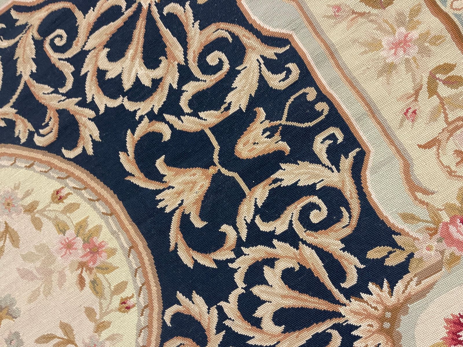 Navy Carpet Aubusson Rug Area Handwoven Wool Needlepoint Home Decor photo 1945.0