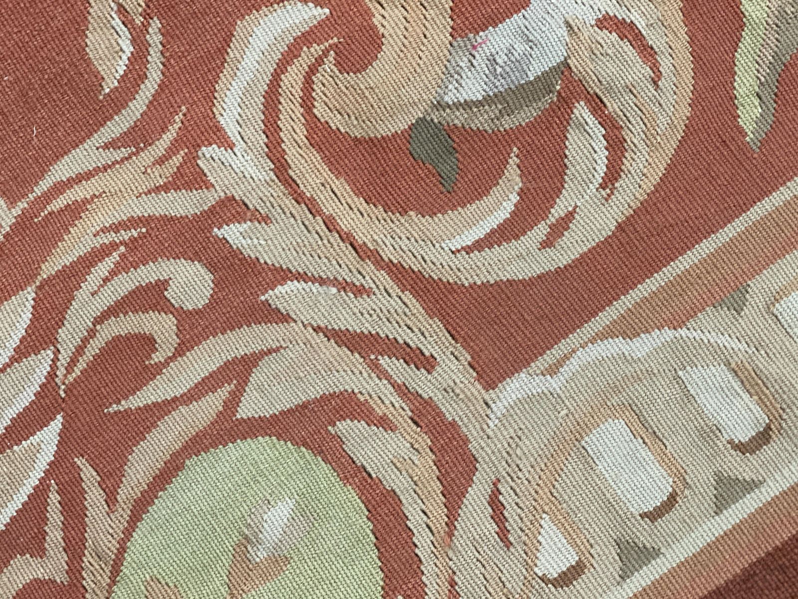 Rust Brown Carpet Aubusson Square Rug Handwoven Wool Needlepoint Livingroom Rug photo vinterior
