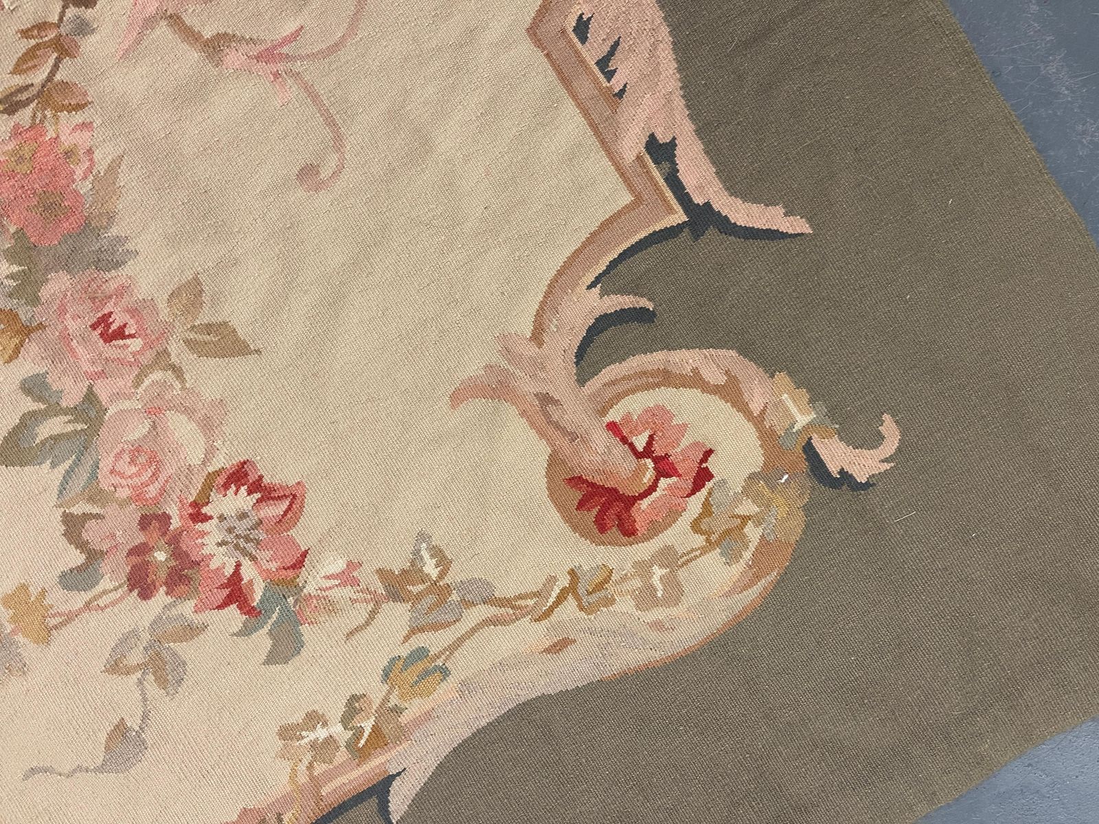 Traditional Green Baige Rug Carpet Aubusson Style Area Rug Wool Handwoven Runner photo for sale
