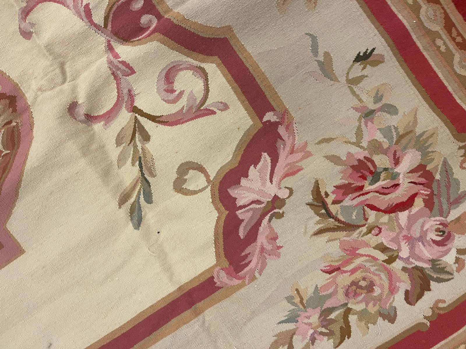 Beige Aubusson Rug Botanical Carpet Handwoven Wool Needlepoint Floral Rug photo Textiles