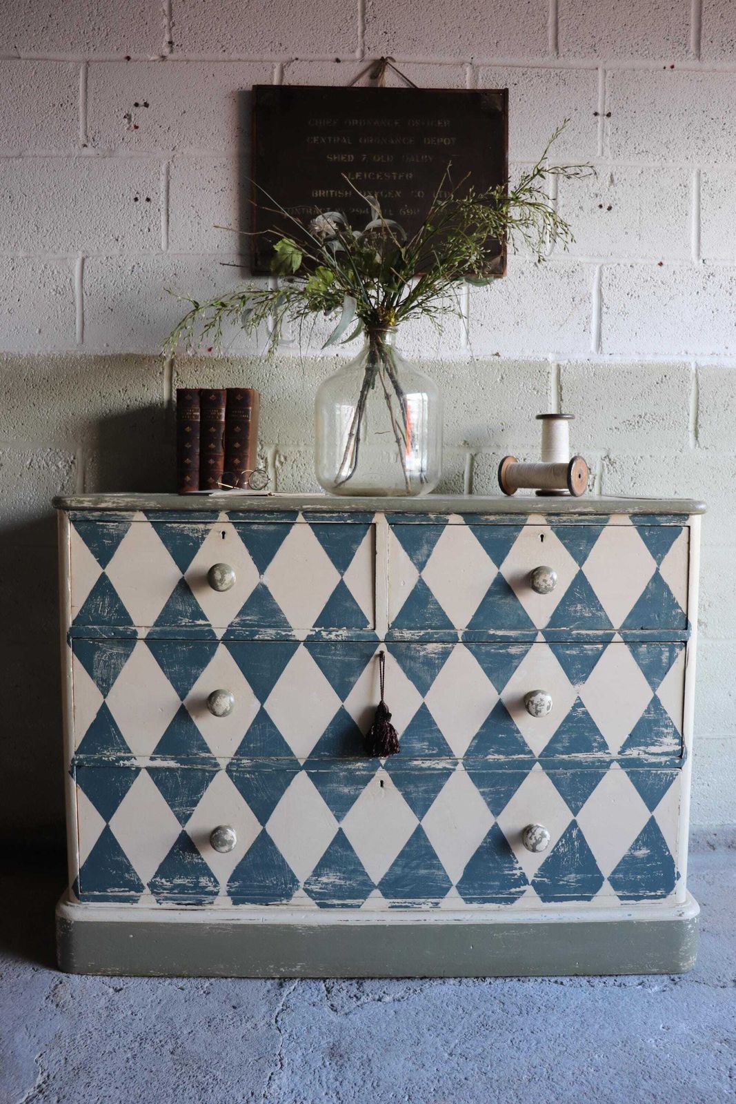 Substantial Harlequin Painted And Distressed Victorian Pine Dresser Or Chest Of Drawers