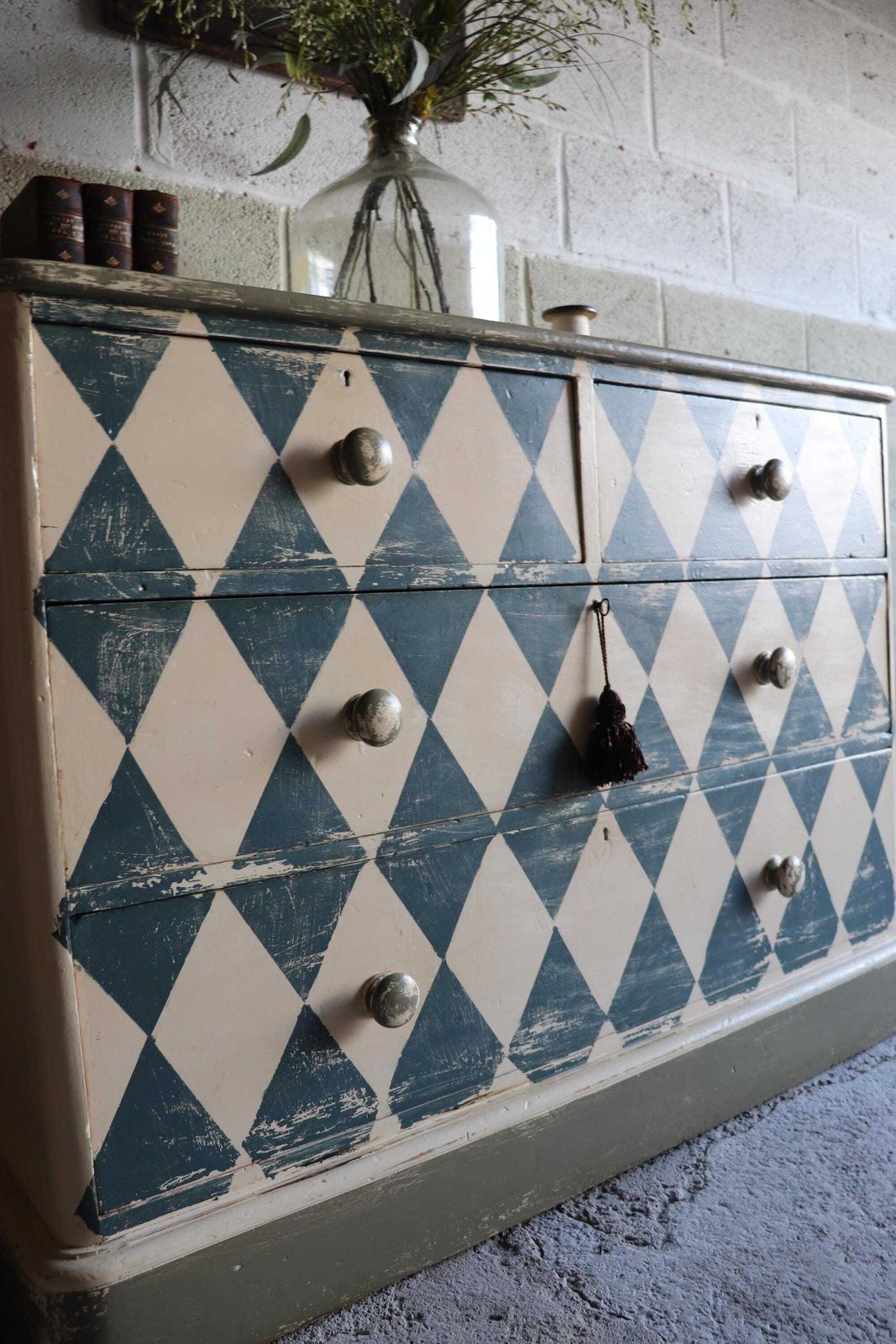 Substantial Harlequin Painted And Distressed Victorian Pine Dresser Or Chest Of Drawers photo furniture