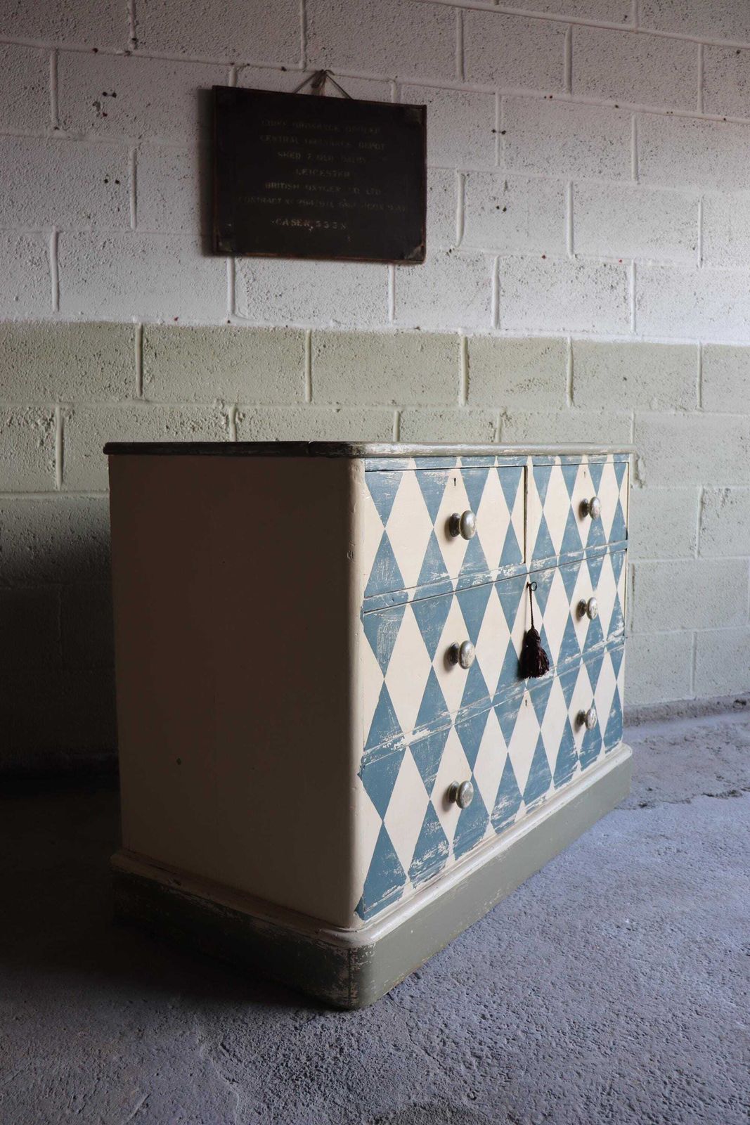 photo for sale Substantial Harlequin Painted And Distressed Victorian Pine Dresser Or Chest Of Drawers