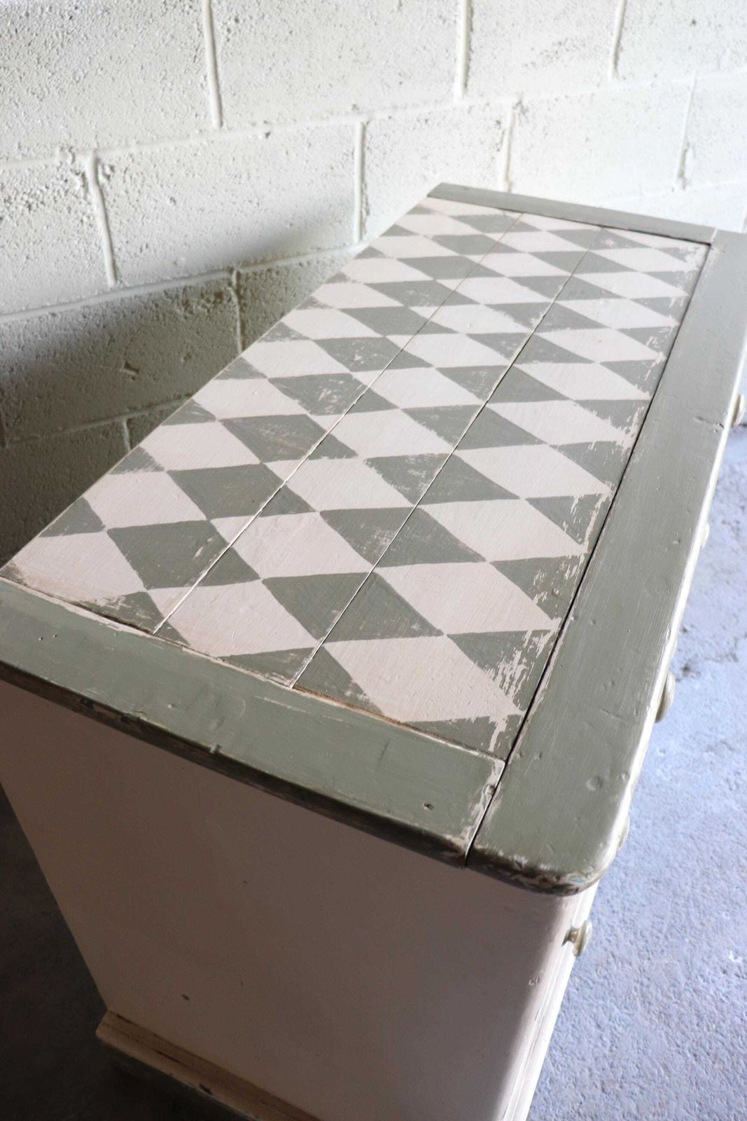 1450.0 Substantial Harlequin Painted And Distressed Victorian Pine Dresser Or Chest Of Drawers photo