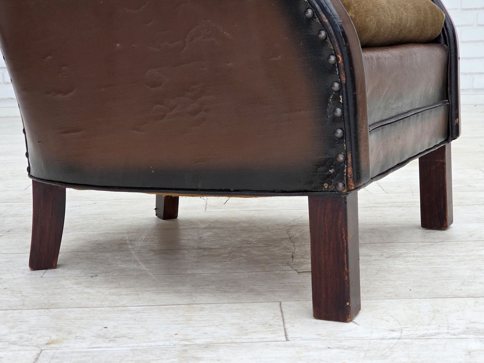 1930s, Danish Armchair, Brown Furniture Leather, Velour. photo 1270.0
