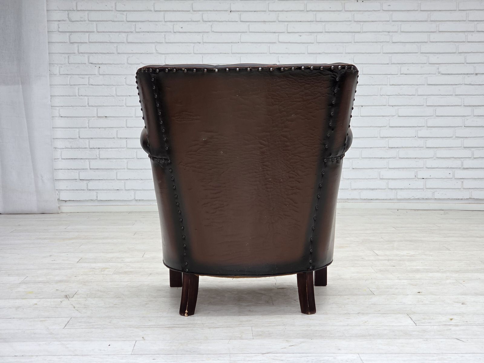 1270.0 1930s, Danish Armchair, Brown Furniture Leather, Velour. photo