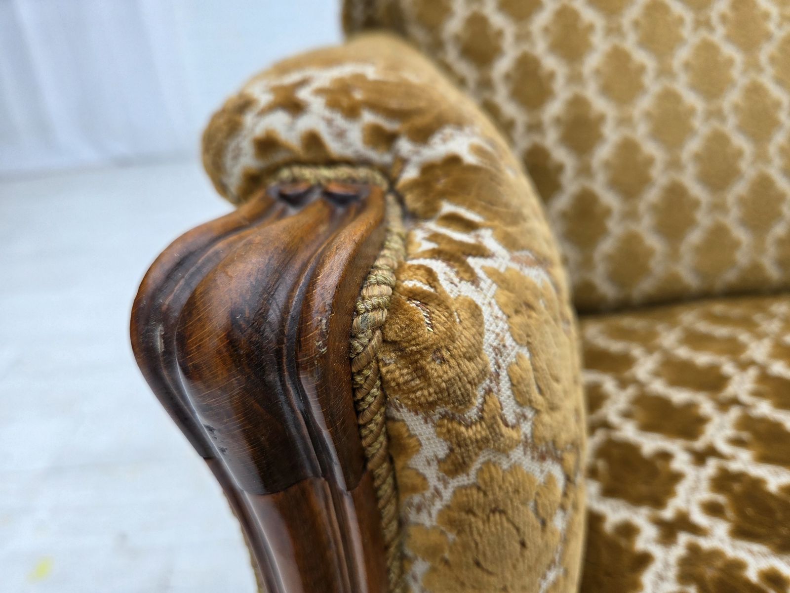 Furniture 1950s, Danish Relax Chair, Furniture Velour, Carved Ash Wood. photo