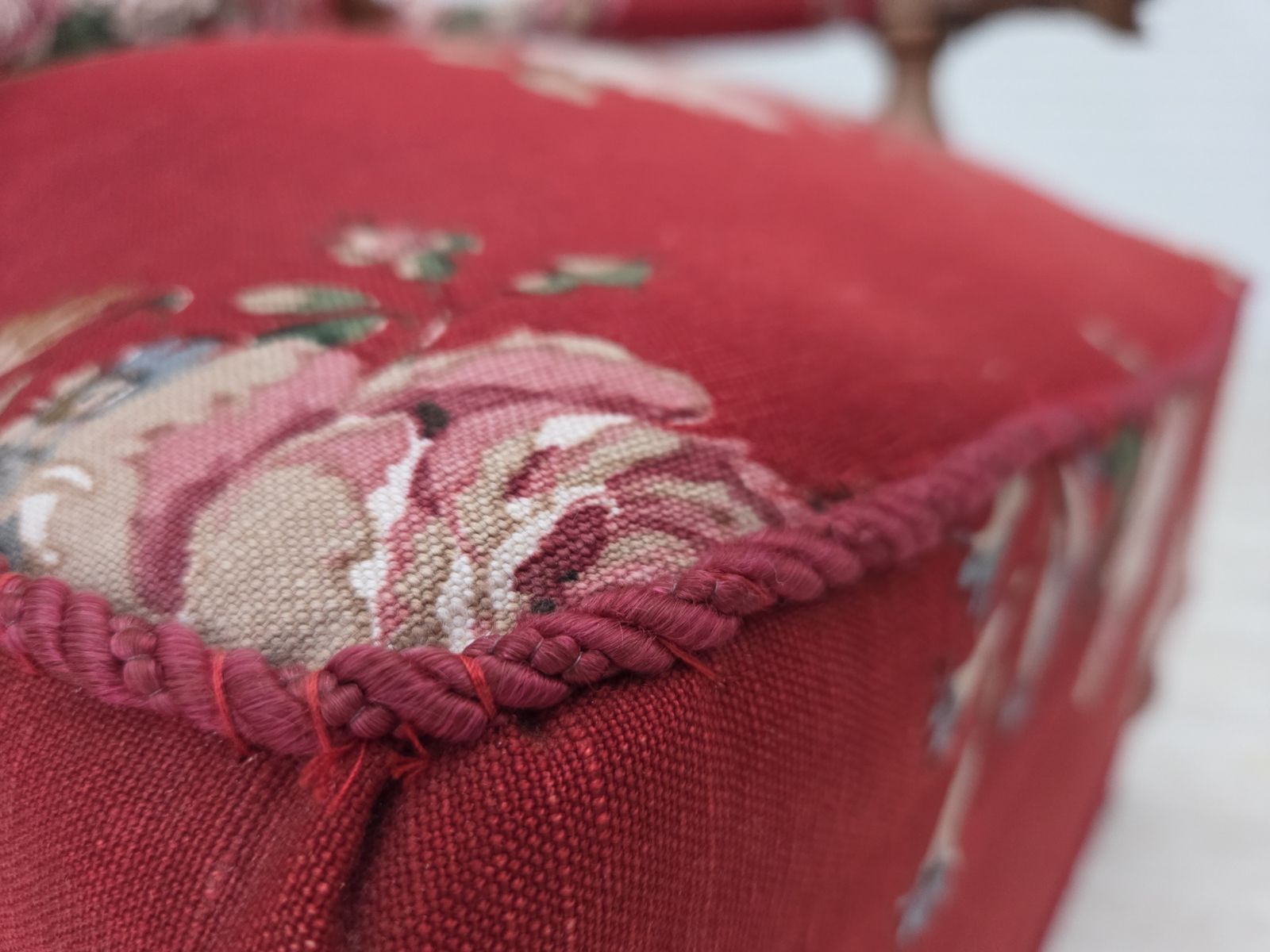 1920 30s, Danish Armchair, Furniture Cotton Fabric, Hand Carved Oak Wood. photo buy