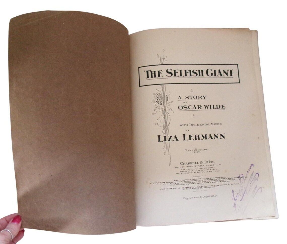 1911 Rare Oscar Wilde Sheet Music, The Selfish Giant Music By Liza Lehmann 1st Edition With Wrappers photo furniture