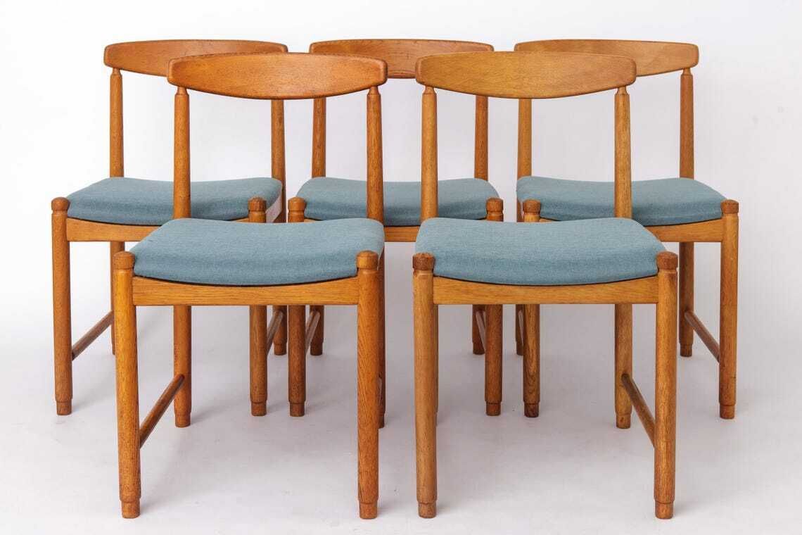 Set Of 5 Vintage Oak Dining Chairs Germany 1960s Mid Century Modern