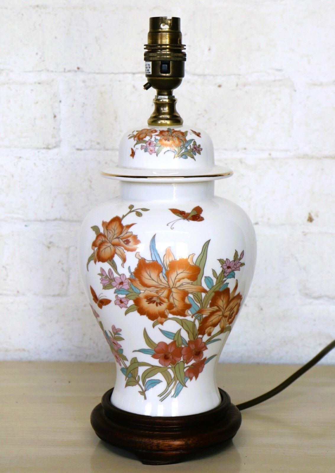 Table Lamp Small Oriental Japanese Gilt Transfer Vintage Ceramic Lamp 1990's Vgc
