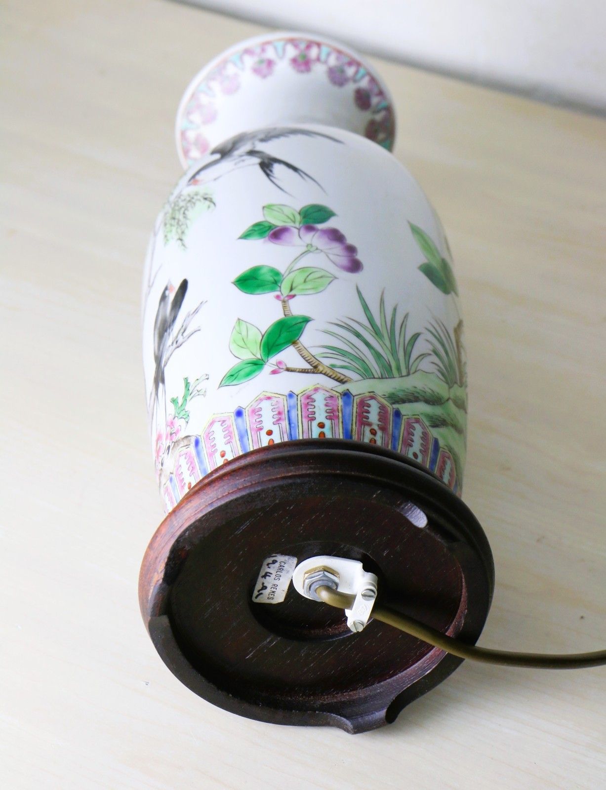 112.0 Vintage Table Lamp Carlos Remes Chinese Swallows Oriental Chinese Ceramic Vase photo
