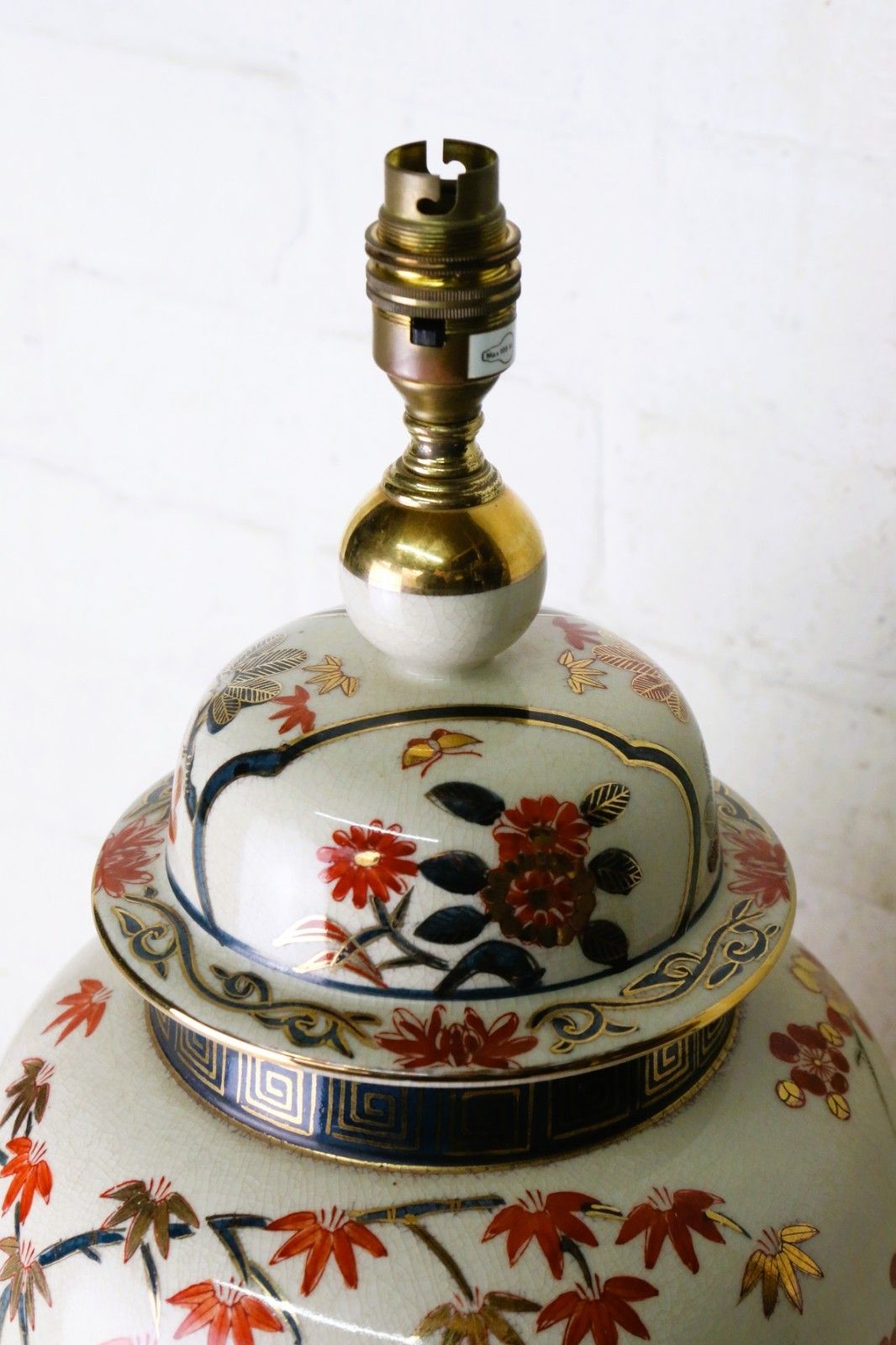 Table Lamp Oriental Rochamp Vintage Ceramic Ginger Jar Lamp Rare Very Large 1989 photo for sale