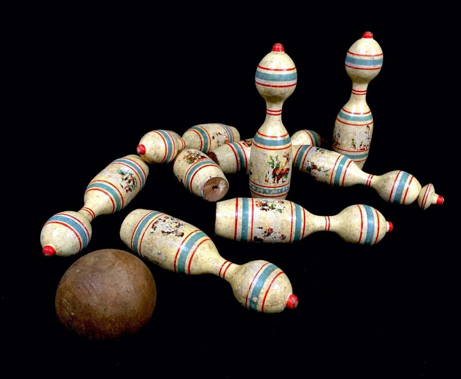 Antique Set Of Early 20th Century Wooden Skittles And Ball Game  Bowling C.1900 photo furniture