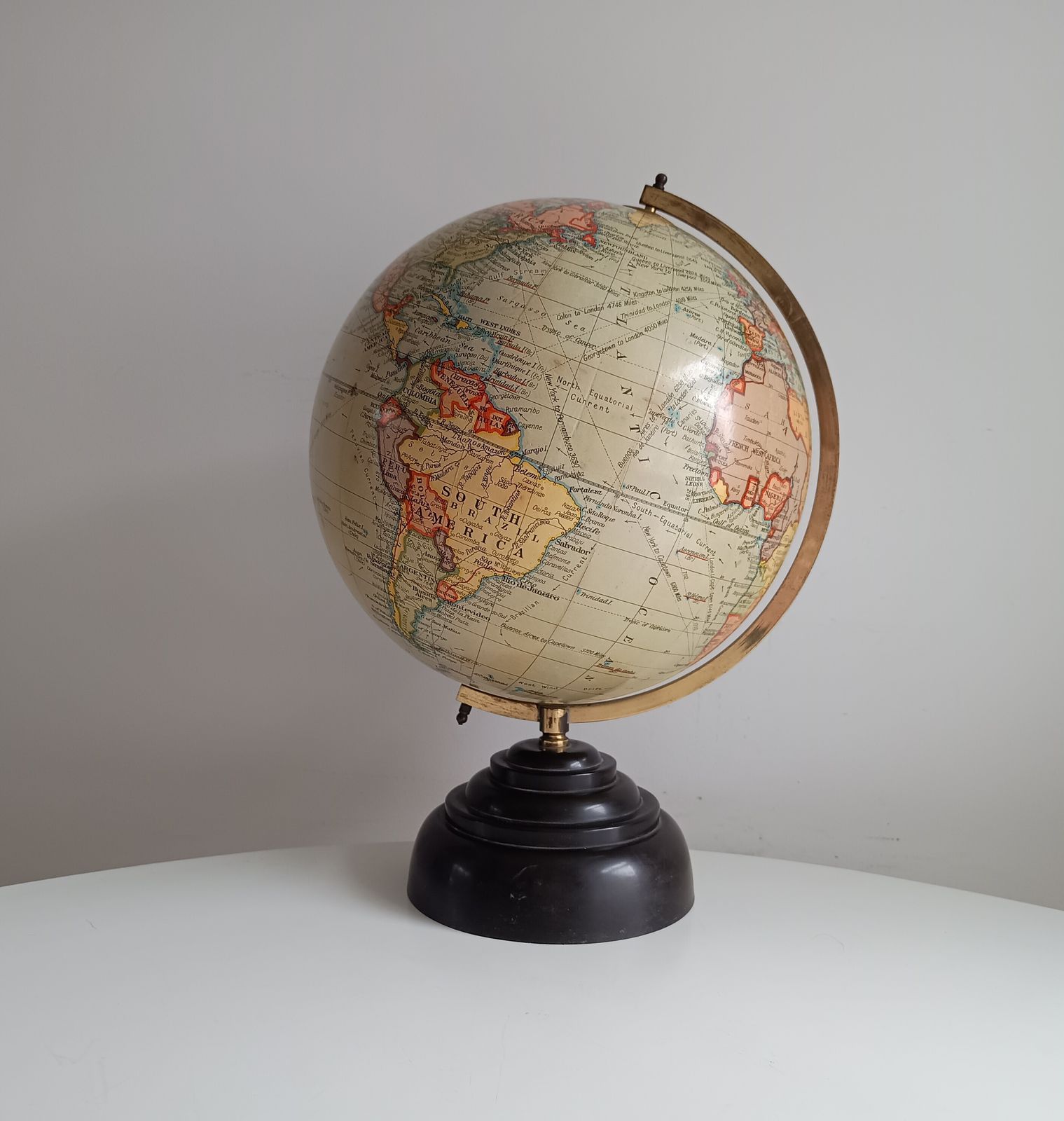 photo for sale Art Deco Geographia 1947 10 Inch Globe: Final Year Of British Raj, Bakelite Jelly Mold Base, Steamer Routes