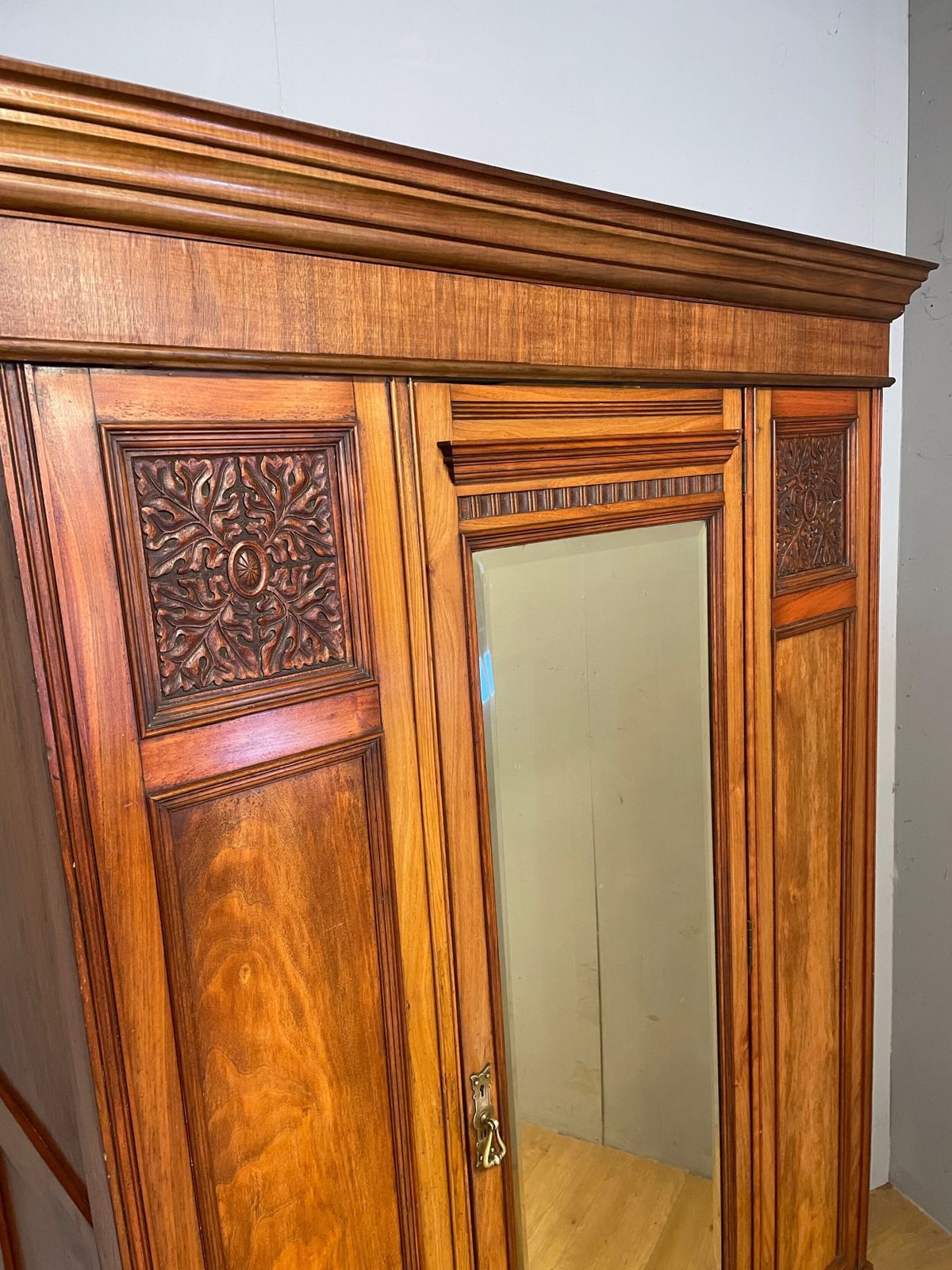 Late C19th Arts And Crafts Satin Walnut Wardrobe photo vinterior