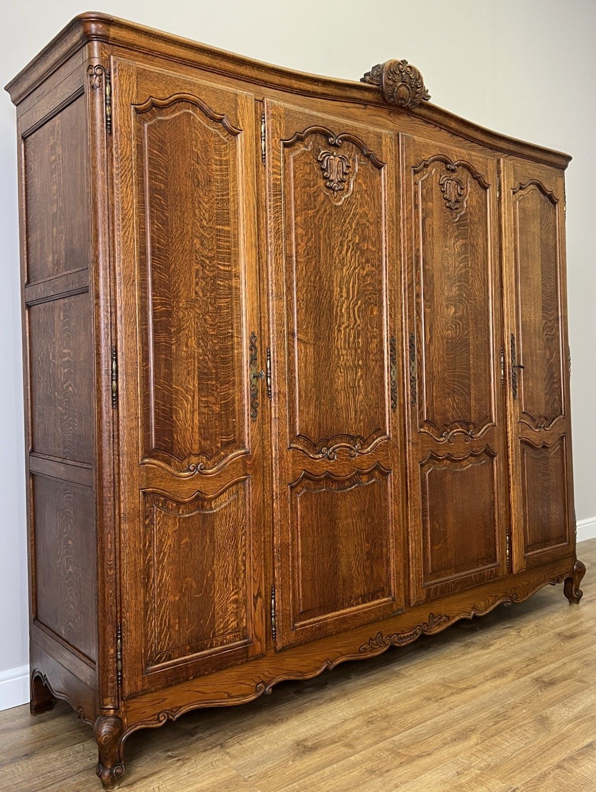 Wardrobe Vintage French Louis XVI Style Oak Four Door Carved Armoire Lot 4827 photo for sale