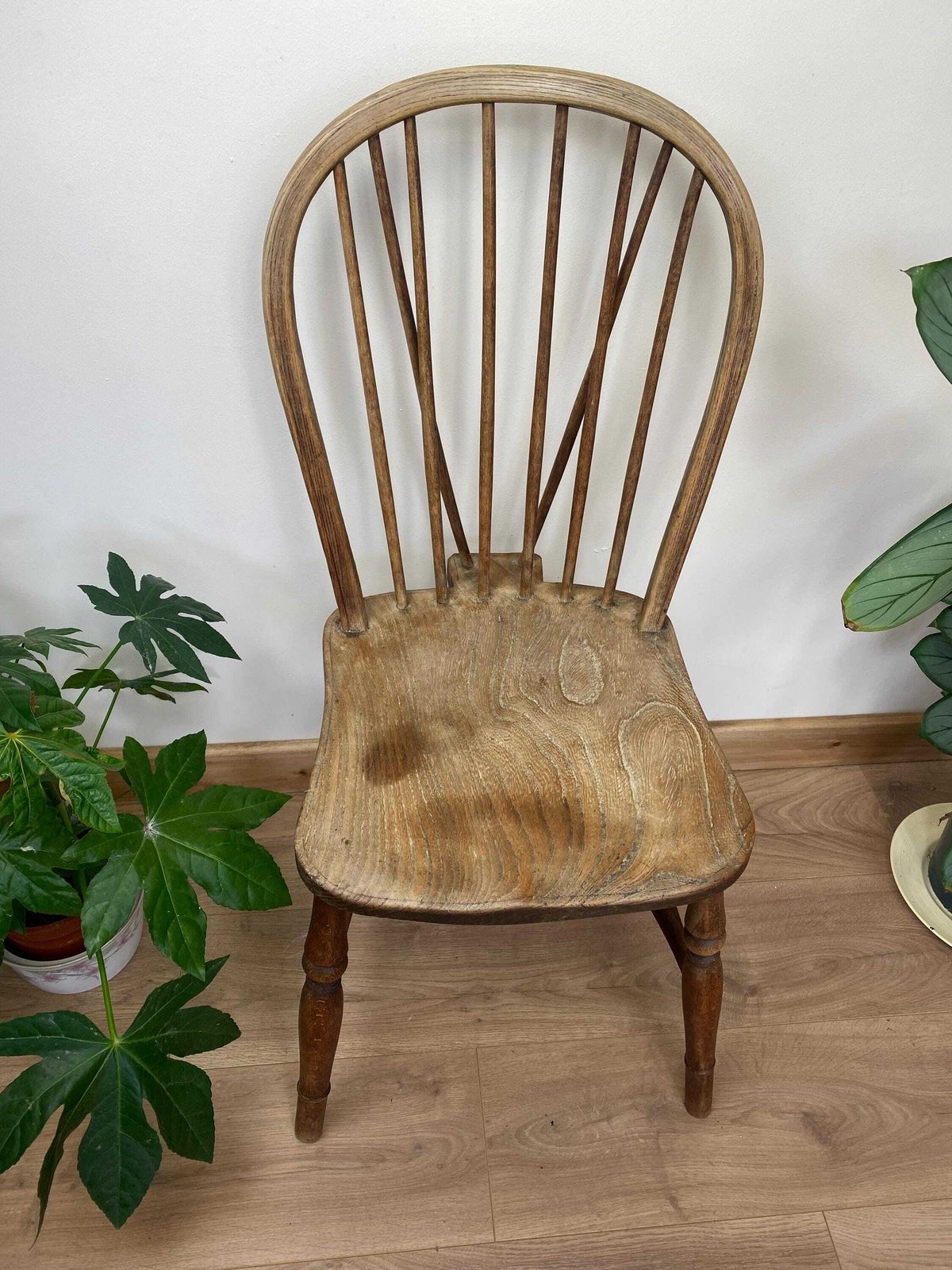 Antique Hand Made Elm Seat Kitchen Chair With Lovely Patina