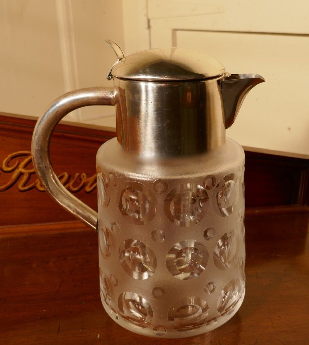 German Art Deco Crystal And Silver Plated Chiller Jug