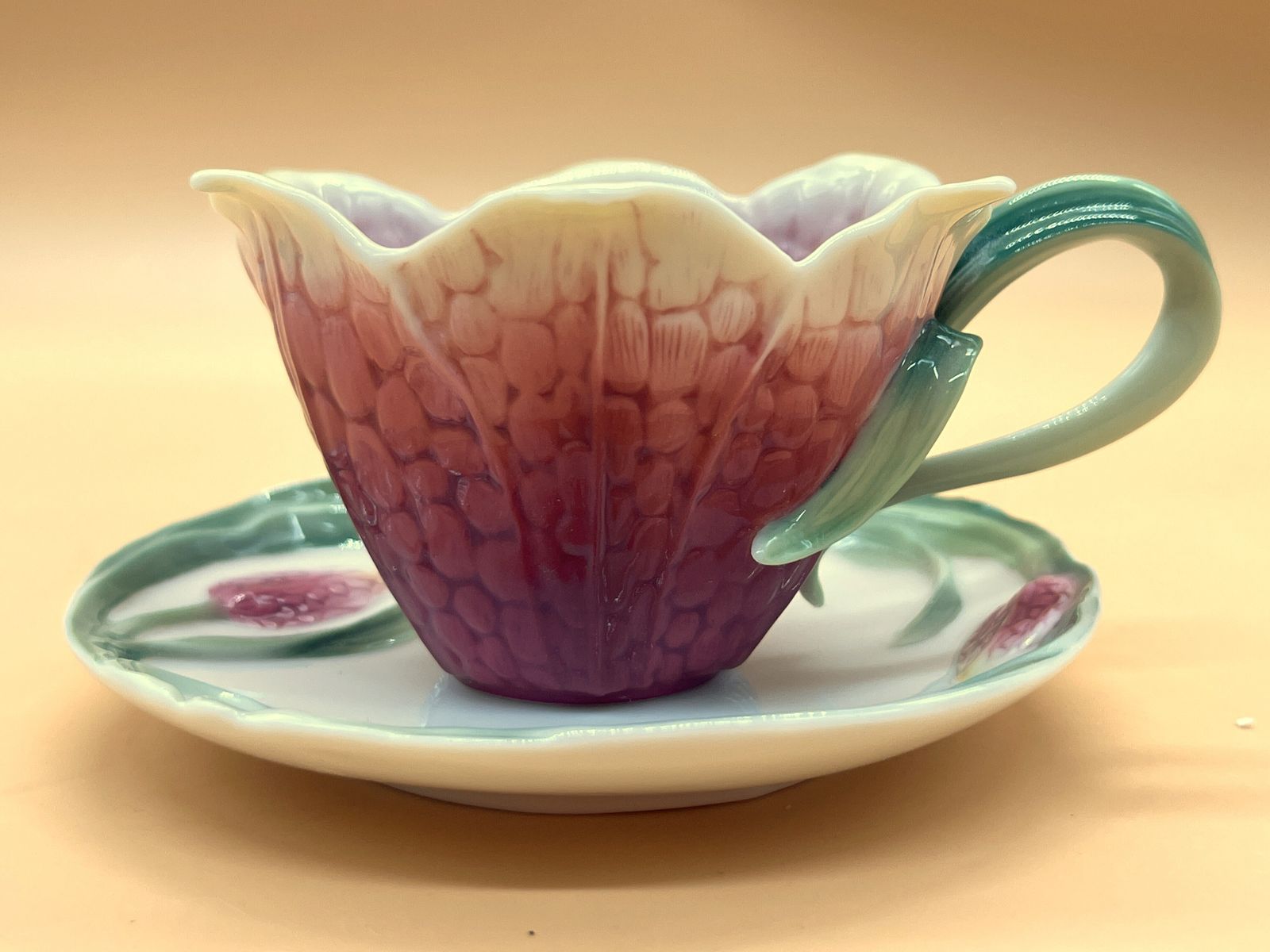 photo for sale Franz Porcelain Fritillary Design Tea Cup And Saucer Set. Fz00795.
