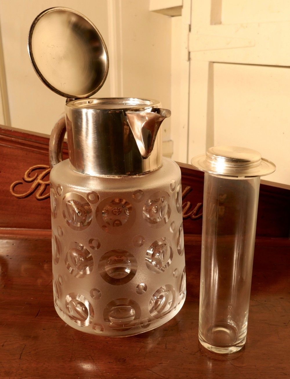 German Art Deco Crystal And Silver Plated Chiller Jug photo vinterior