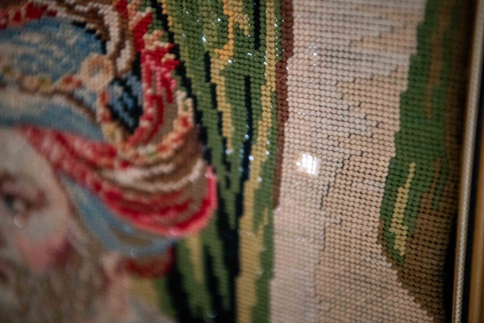 photo furniture Large Antique Continental Needlepoint Tapestry Picture, Biblical  Scene, C.1890