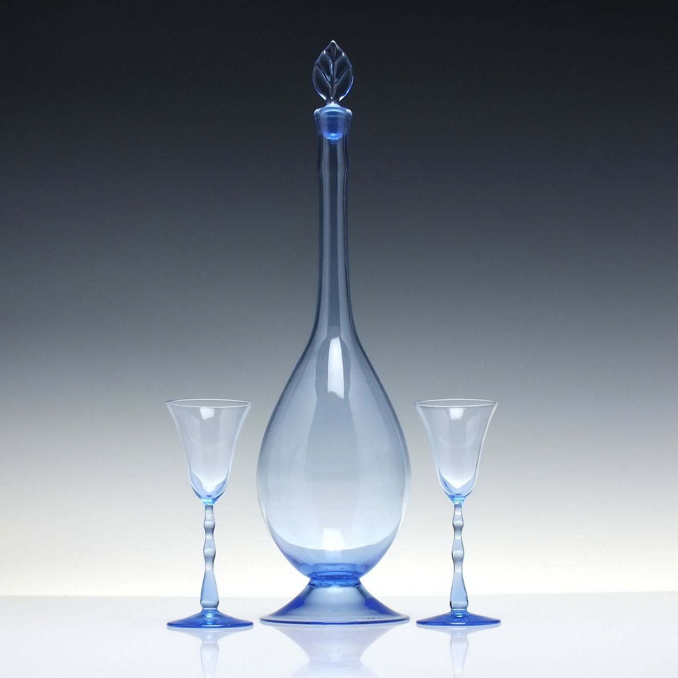 Exceedingly Rare Set Of Eight Blue Astrid Liquor Glasses & Decanter Designed By Simon Gate For Orrefors C1922 65 photo furniture