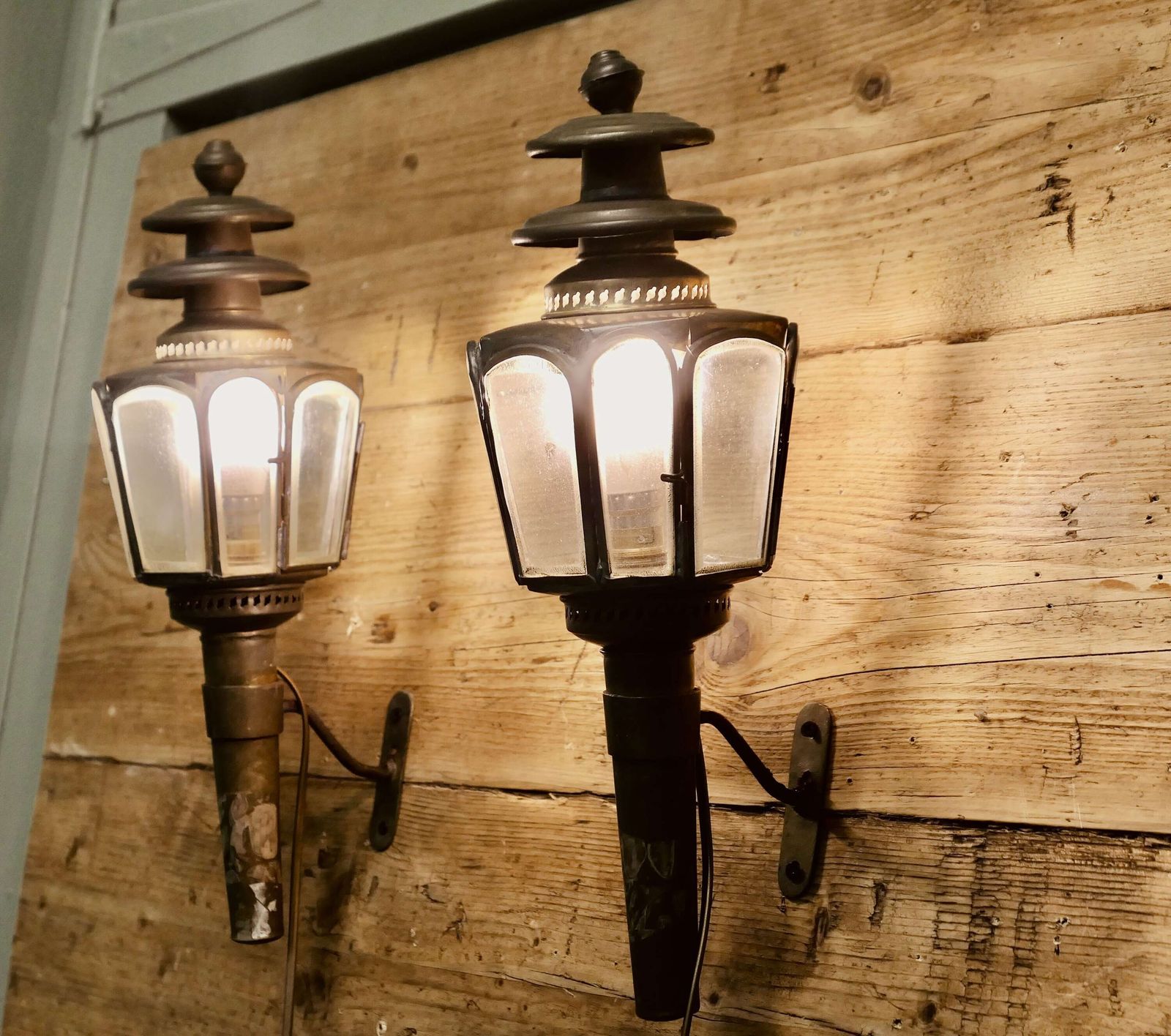 A Pair Of French Brass Carriage Lamps, Wall Lanterns An Original Pair photo furniture