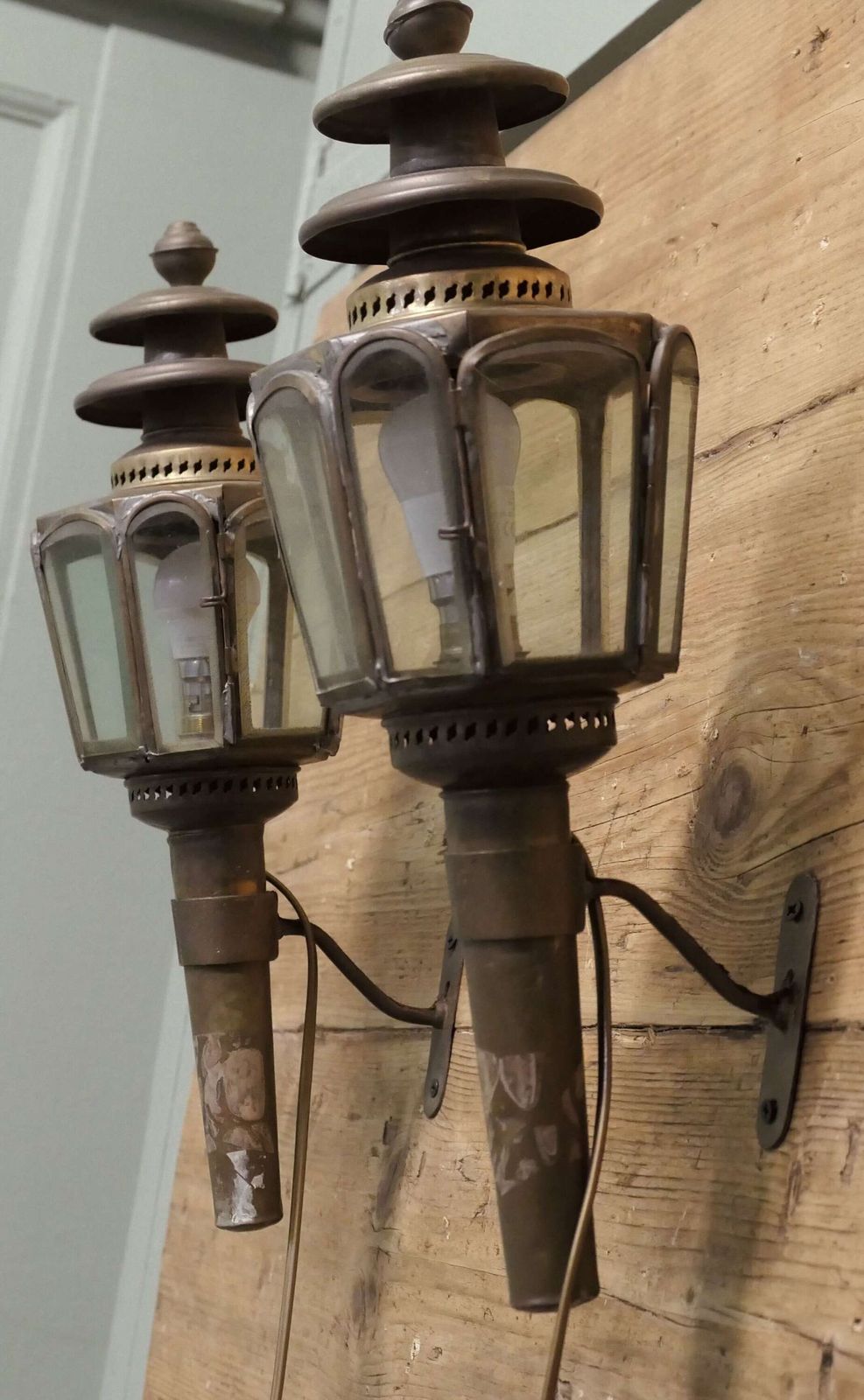 A Pair Of French Brass Carriage Lamps, Wall Lanterns An Original Pair photo 1320.0