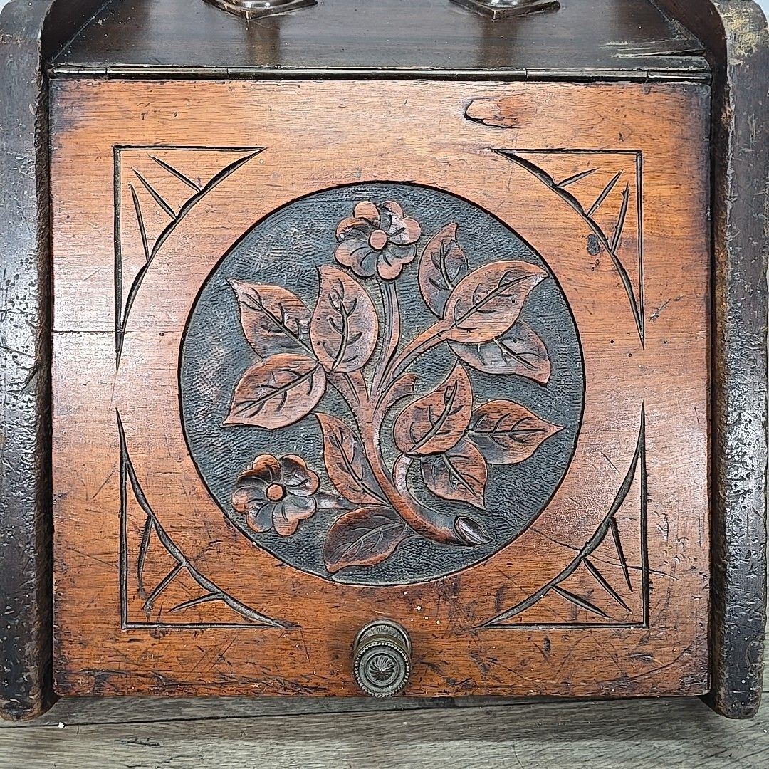 Antique Edwardian Coal Scuttle Box Wooden Fireside Carved Storage Brass Retro photo buy