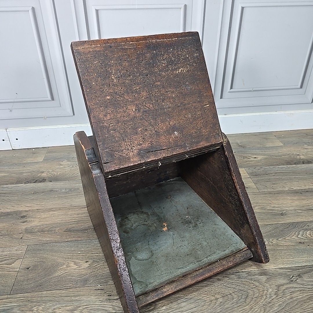 Home Fixtures Antique Edwardian Coal Scuttle Box Wooden Fireside Carved Storage Brass Retro photo