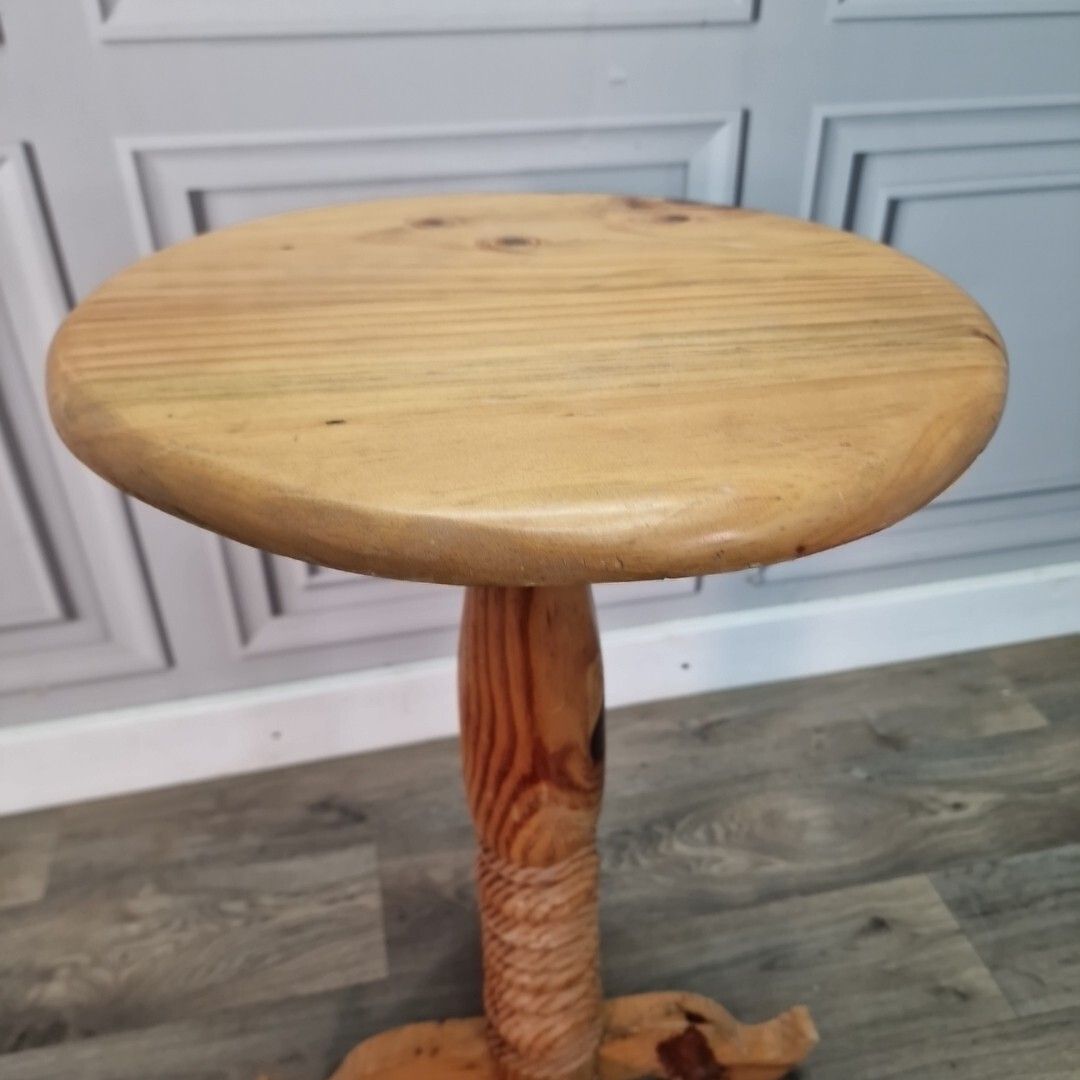 Vintage Side Wine Table Solid Wooden Round Rustic Ring Twist Pedestal Occasional photo vinterior
