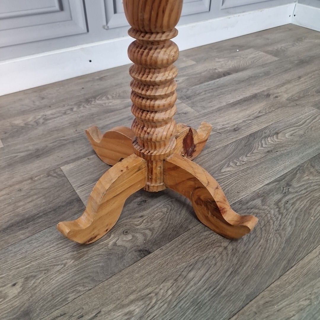 photo for sale Vintage Side Wine Table Solid Wooden Round Rustic Ring Twist Pedestal Occasional