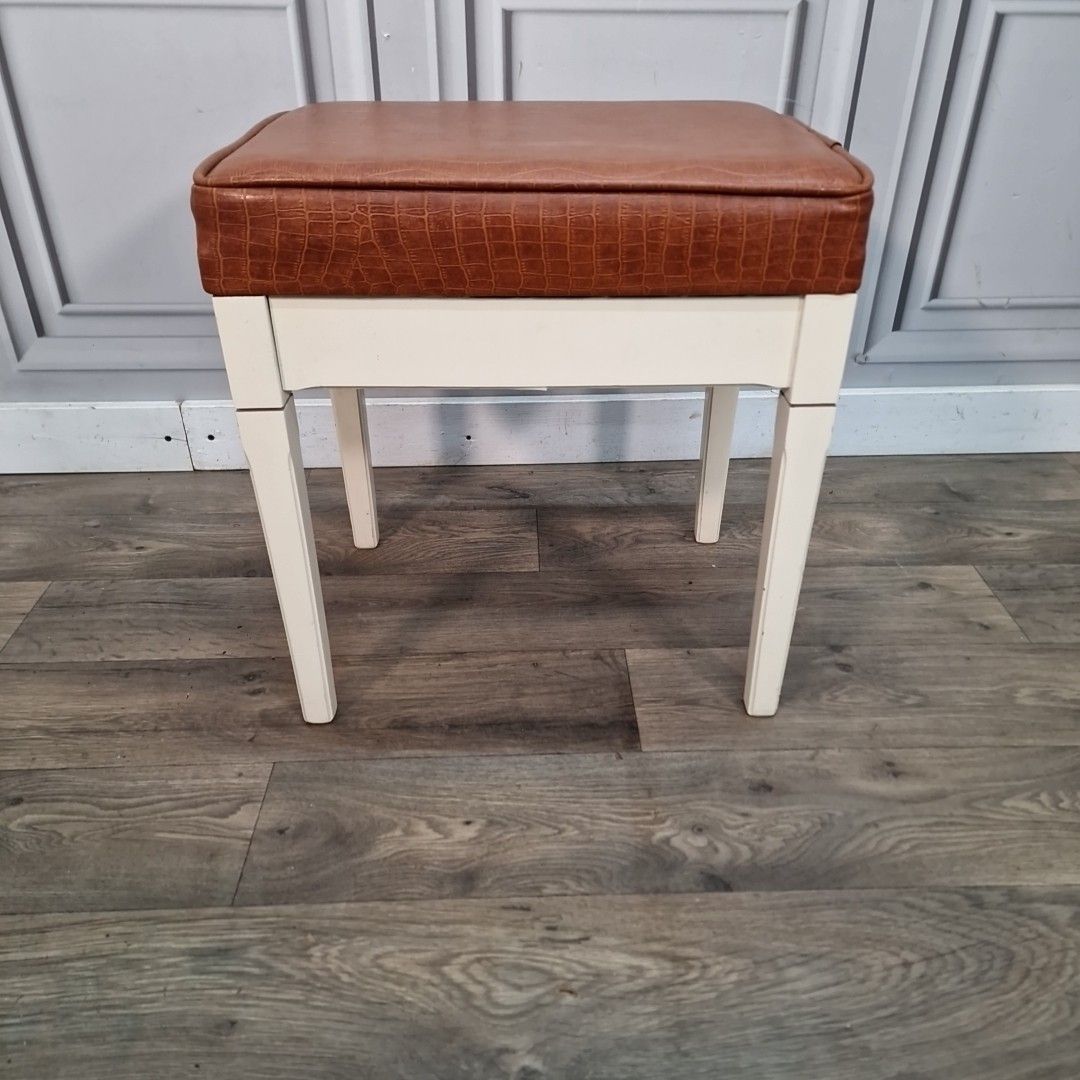 Retro Vintage Stool Tan Croc Effect Faux Leather – Wooden Frame – Mid Century photo buy