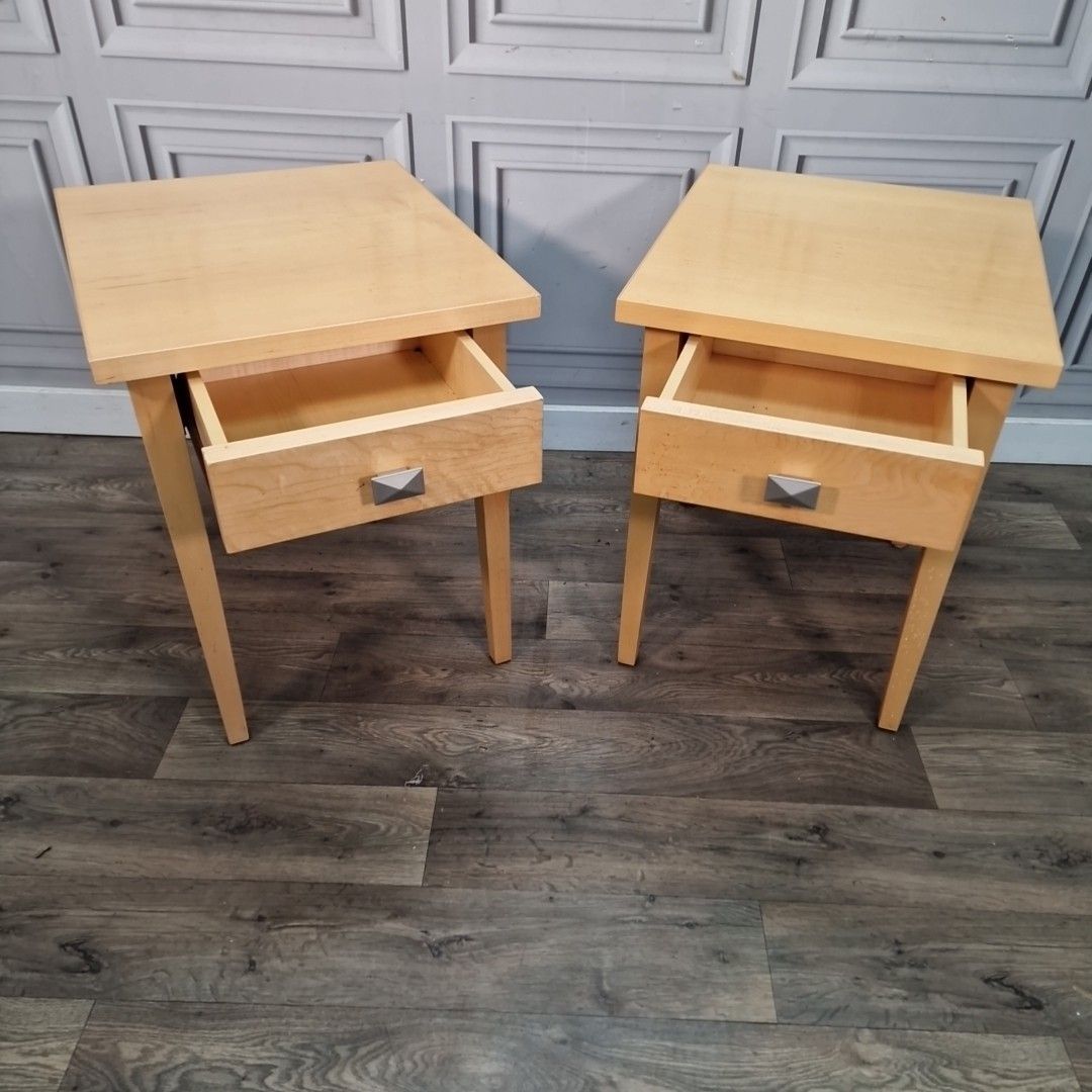 photo for sale Pair 2 Bedside Tables Modern Maple Veneer – Drawer Lamp Side Cabinets Nightstand