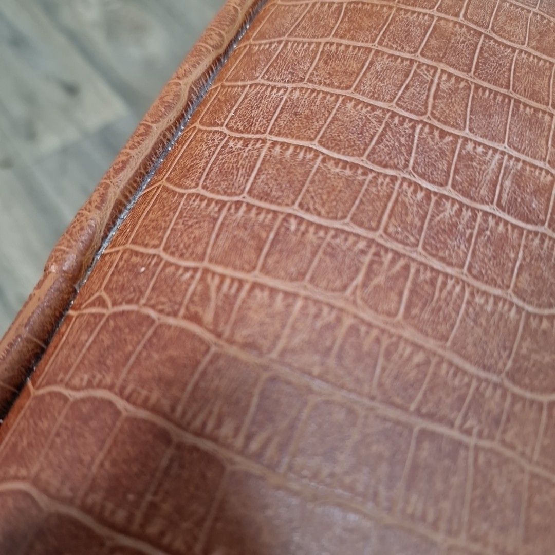 Retro Vintage Stool Tan Croc Effect Faux Leather – Wooden Frame – Mid Century photo Furniture