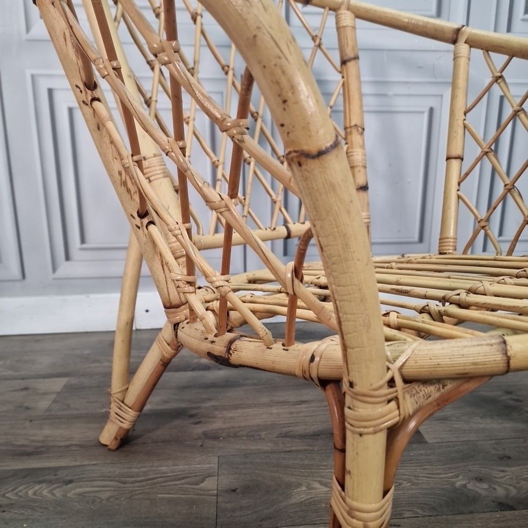 120.0 Retro Vintage Rattan Chair Bamboo Tub Mid Century Armchair Seat Boho Tiki photo
