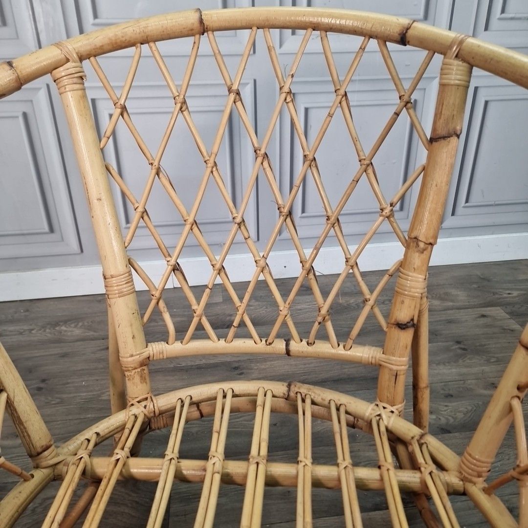 photo buy Retro Vintage Rattan Chair Bamboo Tub Mid Century Armchair Seat Boho Tiki