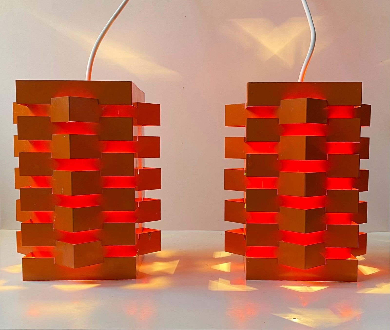 Nordisk Solar Orange Geometric Octave Pendant Lamps By N. Esmann & H. C. Jensen photo furniture