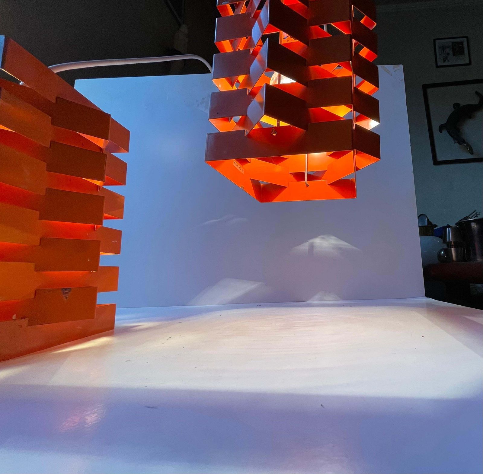 Nordisk Solar Orange Geometric Octave Pendant Lamps By N. Esmann & H. C. Jensen photo Lighting