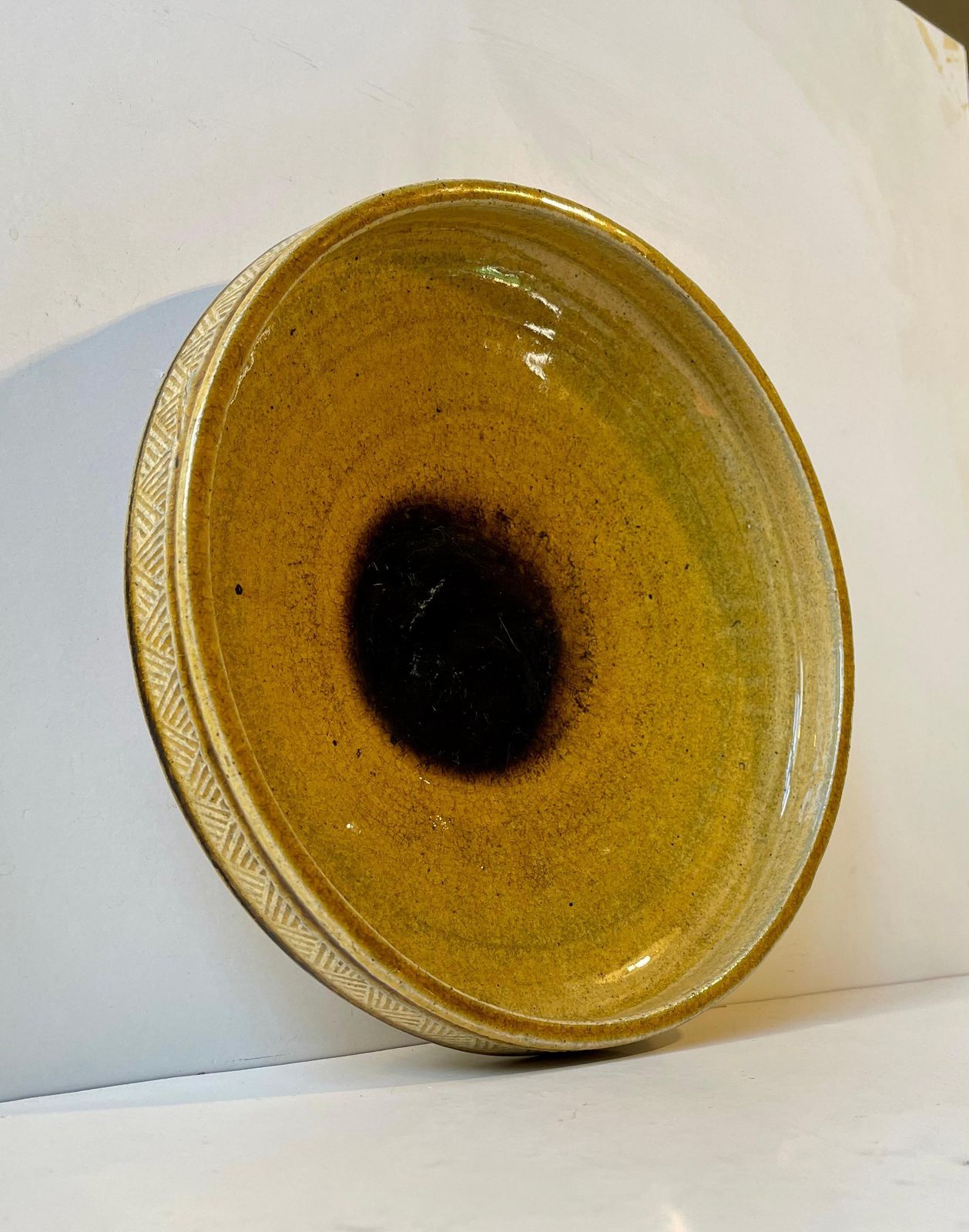 Vintage Stoneware Dish In Okra Yellow Glaze By Nils A. Kähler For Hak, 1970s photo furniture