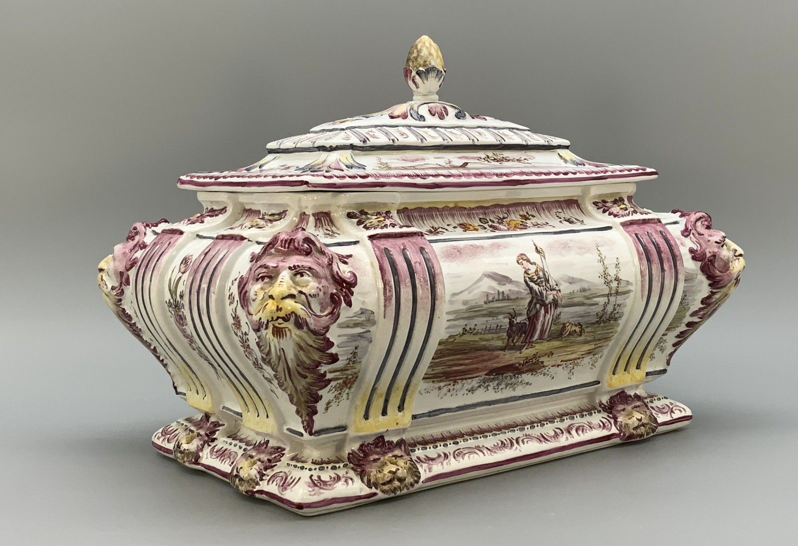 Faience Tureen Large French Antique Pottery Classical Soup Dish Delft Manganese photo Home Decor
