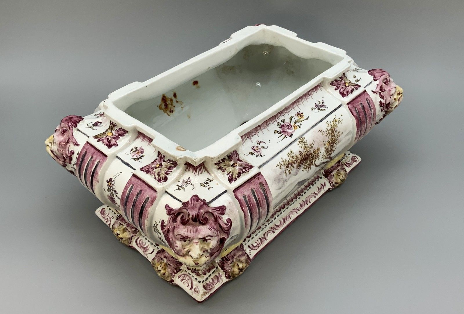 Home Decor Faience Tureen Large French Antique Pottery Classical Soup Dish Delft Manganese photo