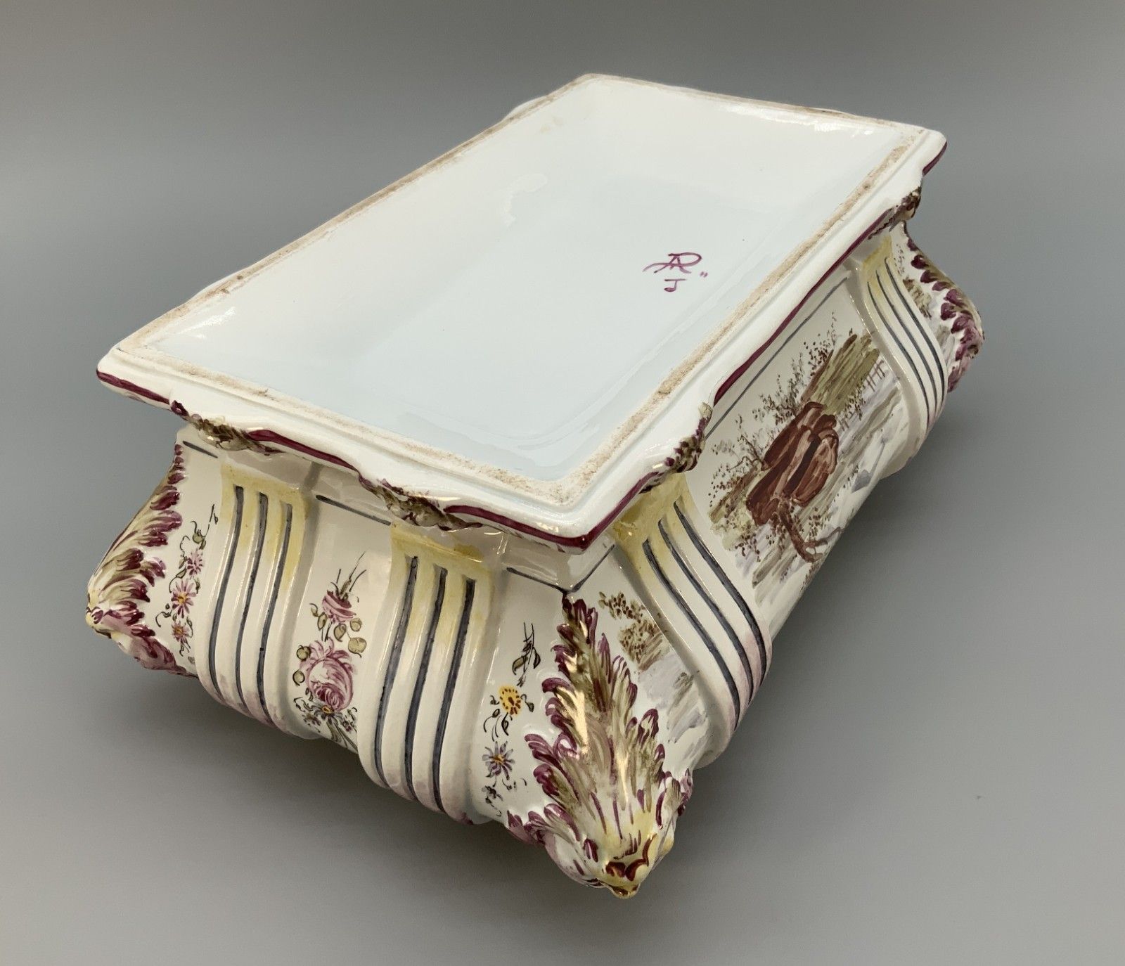 photo vintage Faience Tureen Large French Antique Pottery Classical Soup Dish Delft Manganese