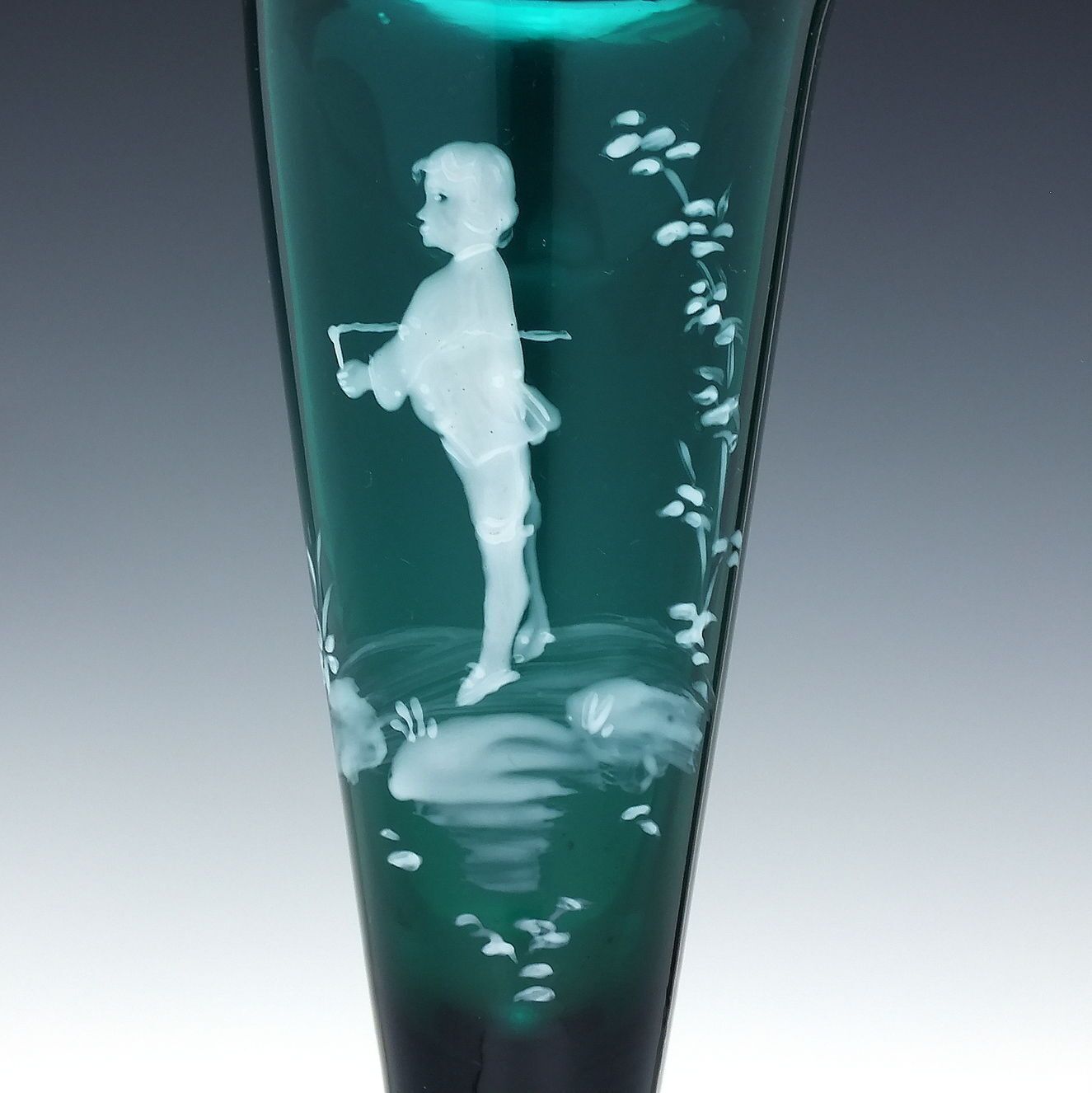 Victorian Mary Gregory Green Glass Flower Vase C1890 photo furniture