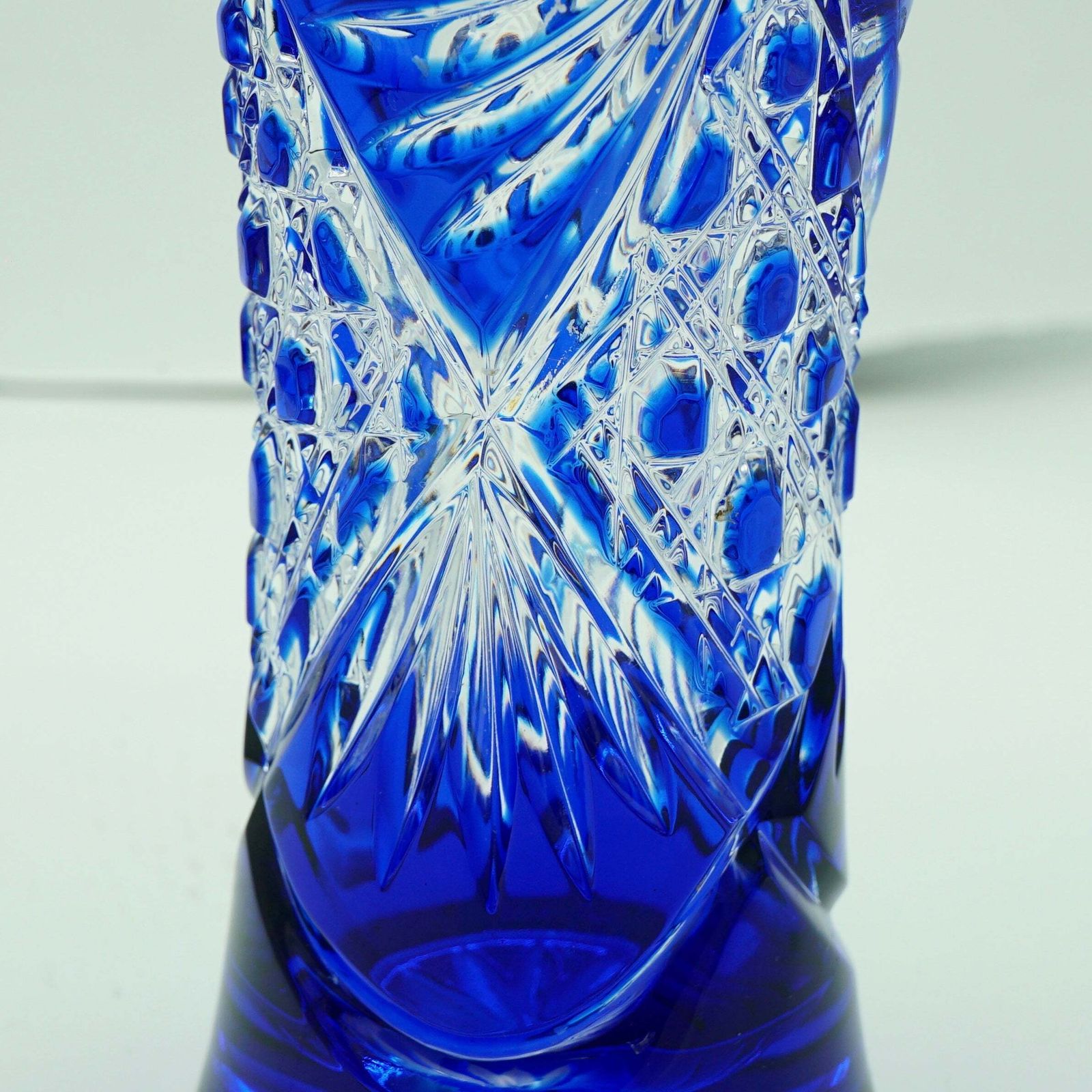 Vintage Bohemian Cobalt Blue Lead Cut Crystal Vase photo vinterior